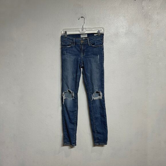 FRAME Blue Le Skinny de Jeanne Distressed Jeans Sz 26 - Picture 2 of 13